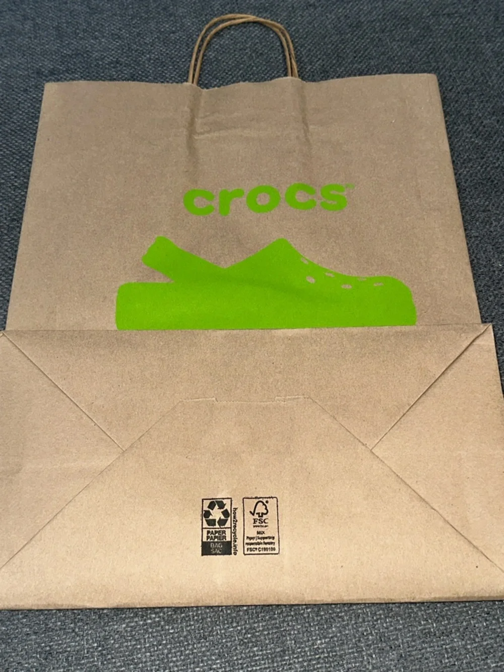 CROCS Brown Kraft Gift Bag with Bright Green Logo